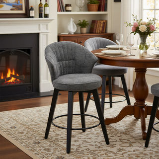 Sunvega 360 Swivel Bar Stools Set of 2 with Solid Wood Legs and Chenille Upholstery