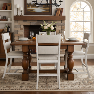 Sunvega Modern Farmhouse Counter Height Dining Bench with Antique White Finish and Upholstered Seat