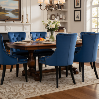 Sunvega High Back Velvet Dining Chairs with Tufted Upholstery and Nailhead Trim
