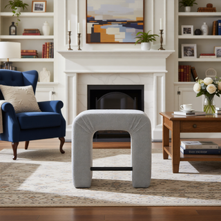 Sunvega Grey Loop Pile Fabric Inverted U-Shape Stool Set of 2 for Dining