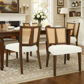 Sunvega Mid-Century Modern Rattan Dining Chairs with Upholstered Seats Set of 2