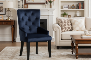 Sunvega Blue Fabric Upholstered Dining Chair with Antique Platinum Finish