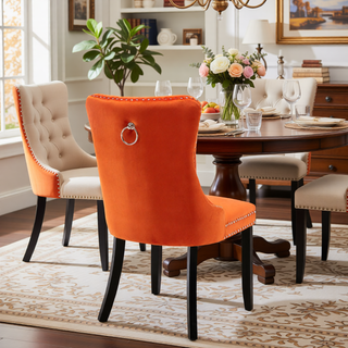 Sunvega High Back Velvet Dining Chairs with Tufted Upholstery and Nailhead Trim