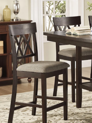 Sunvega Dark Brown Finish Counter Height Bench with Fabric Upholstery