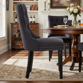 Sunvega Modern High-end Tufted Linen Upholstered Dining Chair with Wood Legs Nailhead Trim