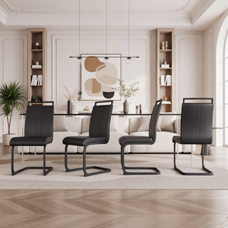 Sunvega Modern Faux Leather High Back Dining Chairs with C-Shaped Metal Legs Set of 4