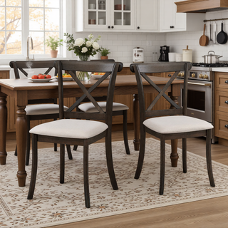 Sunvega Modern Polyester Upholstered Cross Back Dining Chairs Set of 2
