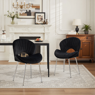 Sunvega Modern Design White Velvet Fabric Dining Chairs Set of 2 With Silver Legs