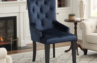 Sunvega Blue Fabric Upholstered Dining Chair with Antique Platinum Finish