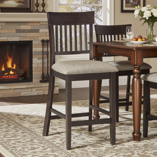 Sunvega Dark Brown Finish Counter Height Bench with Fabric Upholstery