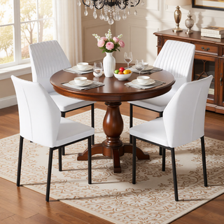 Sunvega High Resilience PU Dining Chair Set of 4 with Silver Metal Legs and Vertical Stripe Back