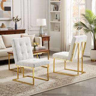 Sunvega Modern Velvet Dining Chair Set of 2 with Tufted Design and Gold Base