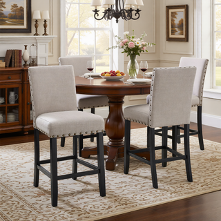 Sunvega Set of 2 Blue Linen Counter Height Stools with Nailhead Trim
