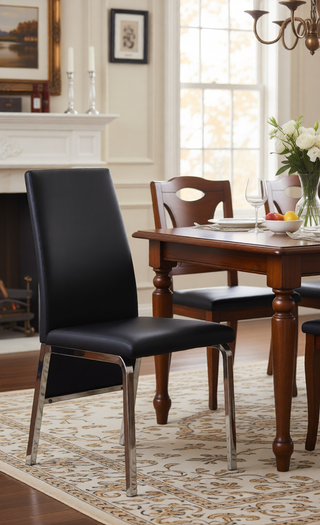Sunvega PU Leather High Back Armless Dining Chair with Chrome Finish Metal Legs