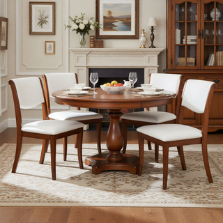 Sunvega Premium Oak Round Dining Table with Pedestal Base for 2-4 Seaters