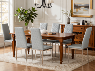 Sunvega Modern Minimalist Dining Chairs Set of 4 with PU Seat and Silver Metal Legs
