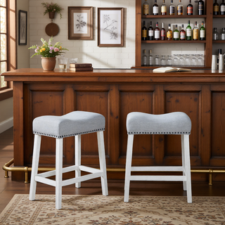 Sunvega Gray Upholstered Backless Saddle Seat Counter Stools Set of 2