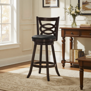 Sunvega Swivel Counter Height Stool Set of 2 in Cappuccino and Black Leatherette Upholstery