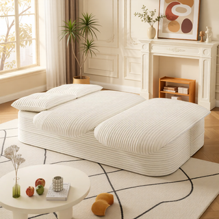 Sunvega Plush Corduroy Convertible 2-in-1 Sofa Bed with Blanket and Pillows