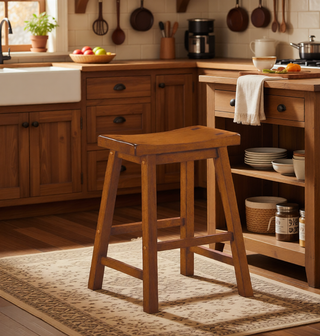 Sunvega Black Finish Bar Height Solid Wood Saddle Seat Stools Set of 2