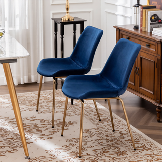 Sunvega Modern Velvet Dining Chair Set of 2 with Golden Plated Legs and Soft Velvet Upholstery