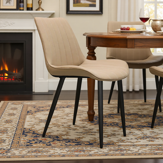 Sunvega Brown PU Leather Dining Chairs with Metal Legs and Wave Pattern Upholstery