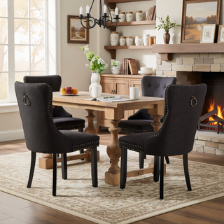 Sunvega Modern High-end Tufted Linen Upholstered Dining Chair with Wood Legs Nailhead Trim