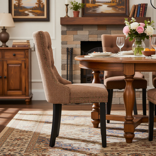Sunvega Modern High-end Tufted Linen Upholstered Dining Chair with Wood Legs Nailhead Trim