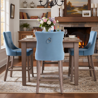 Sunvega Modern Velvet Upholstered Barstools with Button Tufted and Wooden Legs