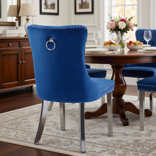 Sunvega Modern High-end Tufted Velvet Upholstered Dining Chair with Chrome Legs and Nailhead Trim