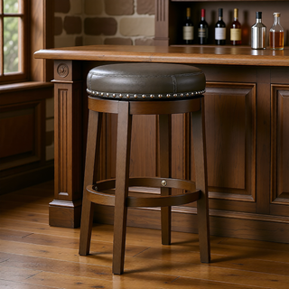 Sunvega Gray Faux Leather Swivel Stools with Nailhead Trim and Solid Wood Frame