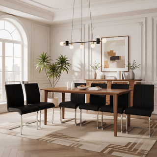 Sunvega Modern Faux Leather High Back Dining Chairs with C-Shaped Metal Legs Set of 4