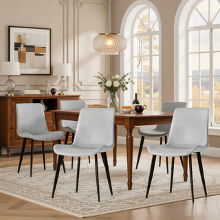 Sunvega Modern Brown PU Leather Dining Chairs with Carbon Steel Legs Set of 4