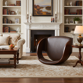 Sunvega Mid-Century Modern Swivel Barstool with Faux Leather Upholstery and Walnut Frame