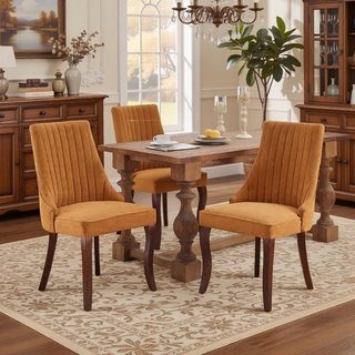 Sunvega Blue Rayon Cloth Flocking Linen Dining Chairs with High Backrest and Solid Wood Legs, Set of 2