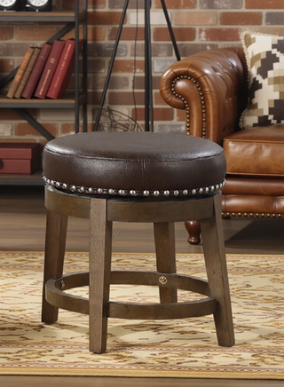 Sunvega Gray Faux Leather Swivel Stools with Nailhead Trim and Solid Wood Frame