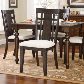 Sunvega Dark Brown Finish Wooden Dining Bench with Beige Fabric Upholstered Seat
