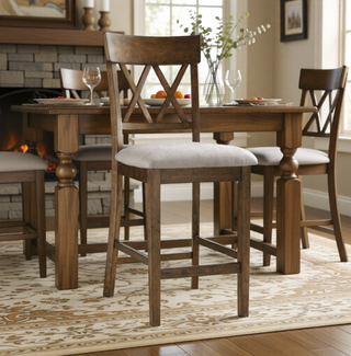 Sunvega Dark Brown Finish Counter Height Bench with Fabric Upholstery