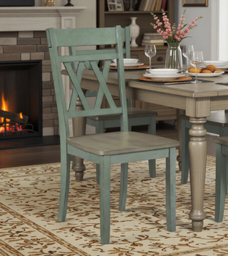 Sunvega Modern Farmhouse Round Dining Table with Greywash and Antique White Finish