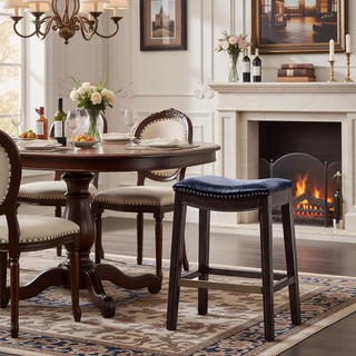 Sunvega Antique Bronze Nail Head Detailing Saddle Counter Stool with Birch Legs