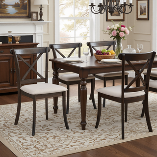 Sunvega Modern Polyester Upholstered Cross Back Dining Chairs Set of 2