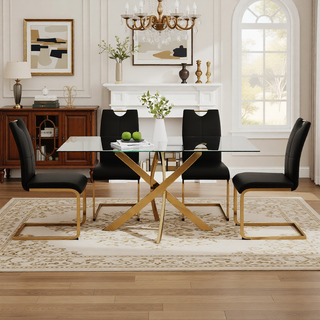 Sunvega Modern Faux Leather Upholstered Dining Chairs with Gold Metal Legs Set of 4