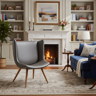 Sunvega Modern Upholstered Leatherette Armchair with Black Metal Base for Dining Room
