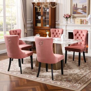 Sunvega High Back Velvet Dining Chairs with Tufted Upholstery and Nailhead Trim