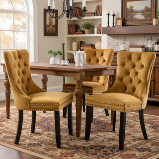 Sunvega High Back Velvet Dining Chairs with Tufted Upholstery and Nailhead Trim