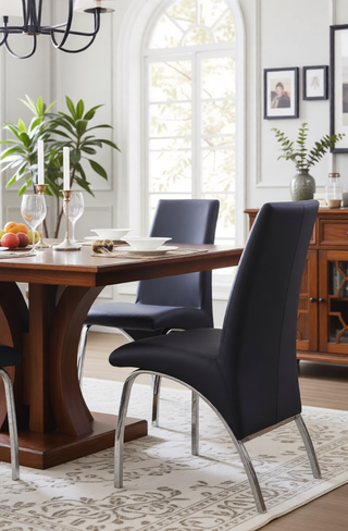 Sunvega PU Leather High Back Armless Dining Chair with Chrome Finish Metal Legs