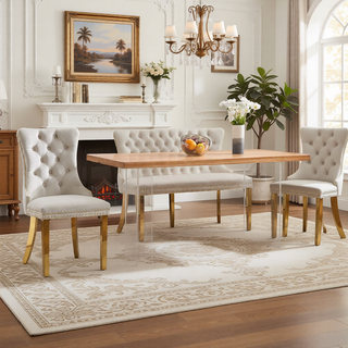 Sunvega Mid Century Modern Velvet Double Dining Loveseat Bench with Gold-Plated Steel Legs