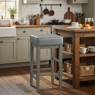 Sunvega Antique Gray Finish Solid Wood Frame Counter Height Stools Set of 2