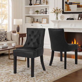 Sunvega Contemporary Upholstered Dining Chairs with Tufted Diamond Stitch and Wood Legs