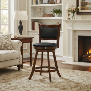 Sunvega Chestnut and Black Swivel Stool Set of 2 with Plush Seat and Footrest